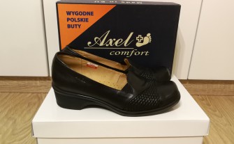Półbuty na koturnie AXEL Comfort 1330 Czarne ORTOPEDYCZNE HALUKSY