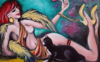 Kobieta z Kotem - sprzedam obraz olejny na płótnie