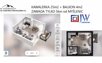 KAWALERA wykończona POD KLUCZ 1 pok. 25.11M2 + balkon 3,8M2  NA WZGÓRZACH - ZAWADA k. MYŚLENIC