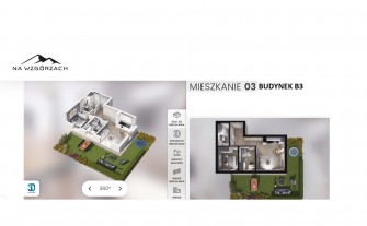 APARTAMENT 3 pok. 45,48m2  NA WZGÓRZACH - ZAWADA k. MYŚLENIC