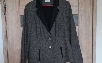 Żakiet, marynarka, wełna, rozm. 40, szaro-czarny, klapy czarne