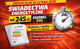 Świadectwo energetyczne Myślenice i okolice – 245 zł | Ekspres 24h | dojazd do Klienta